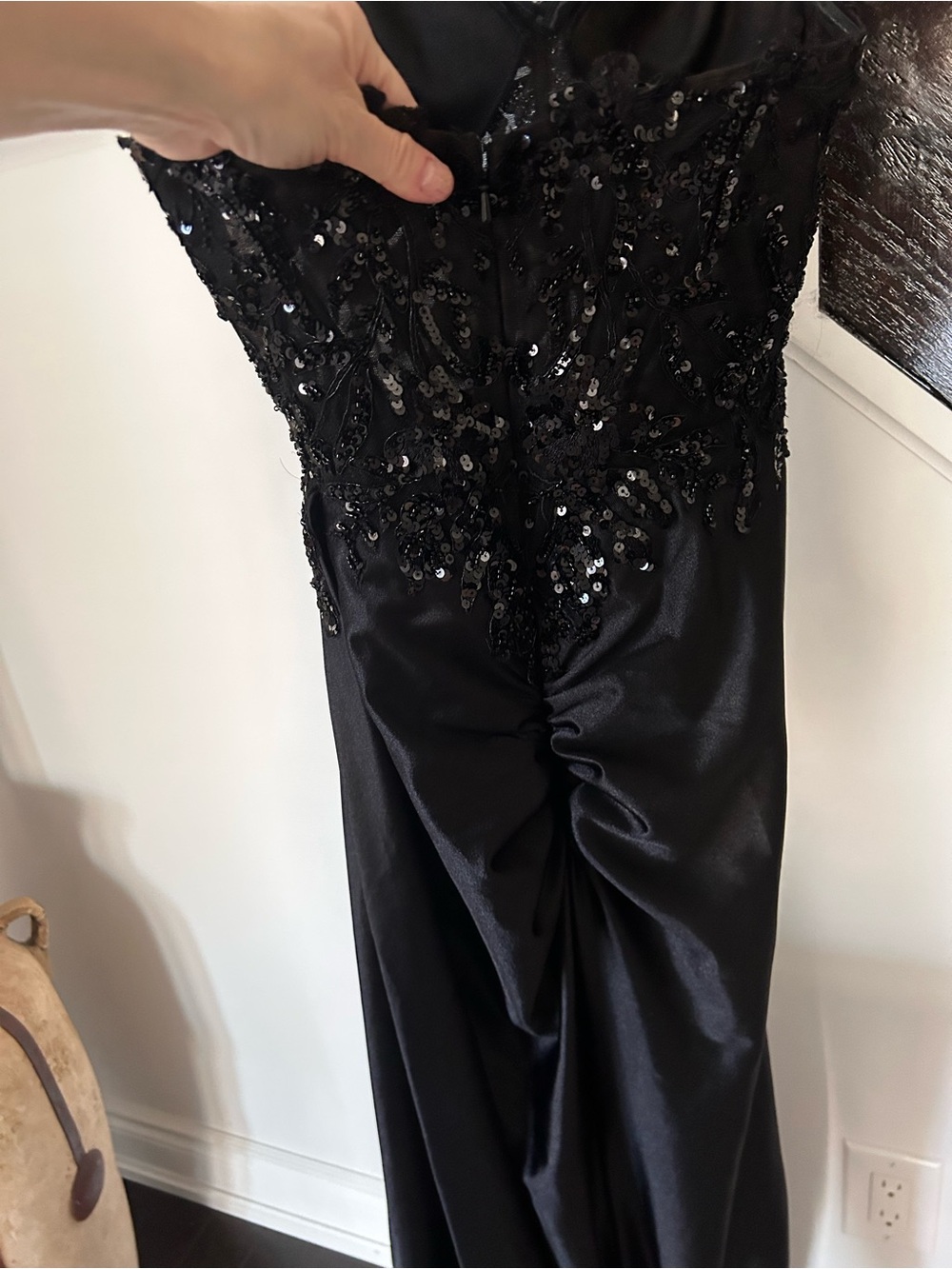 Strapless Black Embellished Prom Gown with High Slit - Picture 13 of 16